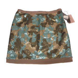 Love21 Blue Brown Tan Floral Sequin Mini Skirt S